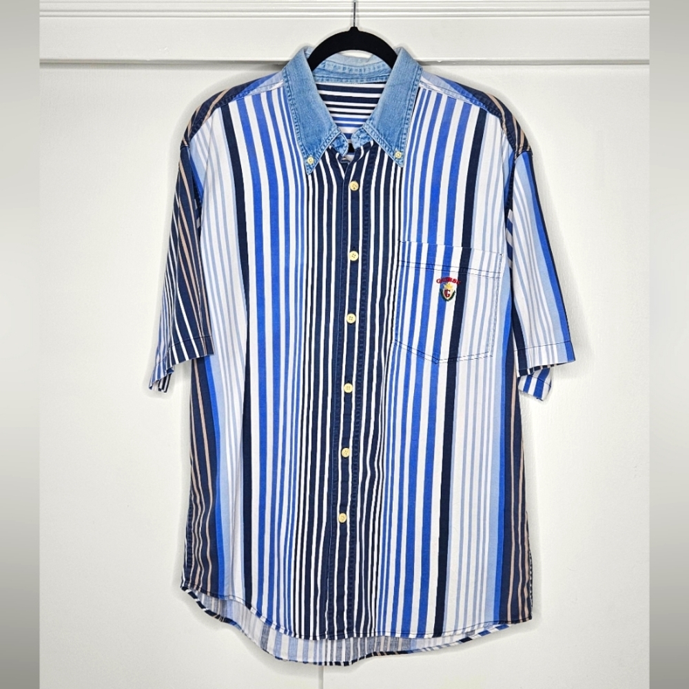 90s VTG GUESS Jeans Striped Button Up Shirt Men's Sz XL